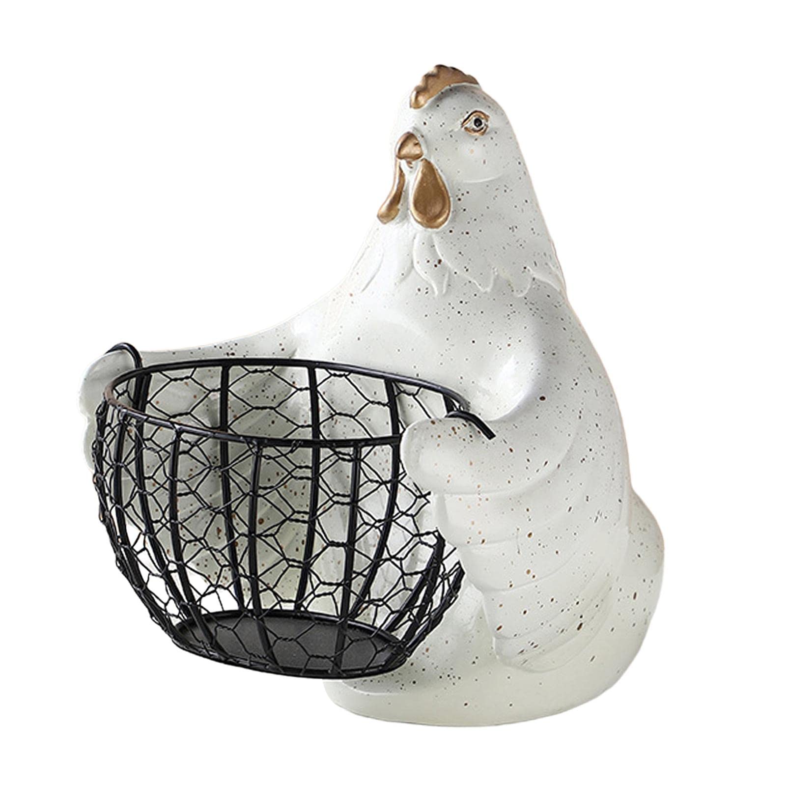 FAKEME White Iron Wire Baskets - Farmhouse Chicken Hen Ornament & Egg Storage Organizer for Kitchen Countertop, Cabinet, Pantry | Perfect for Farmhouse Decor, Snack Storage & Fresh Egg Display
