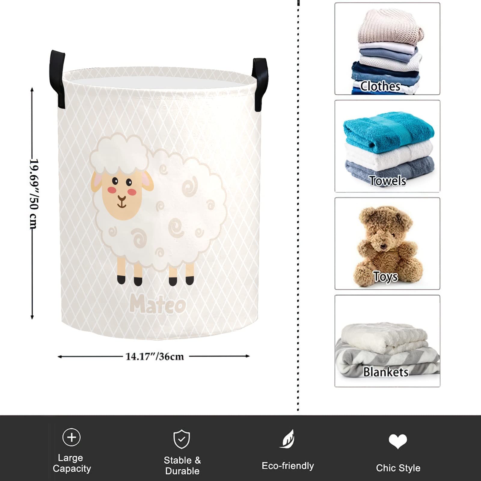 Collapsible Sheep Laundry Basket for Kids Room & Nursery Decor