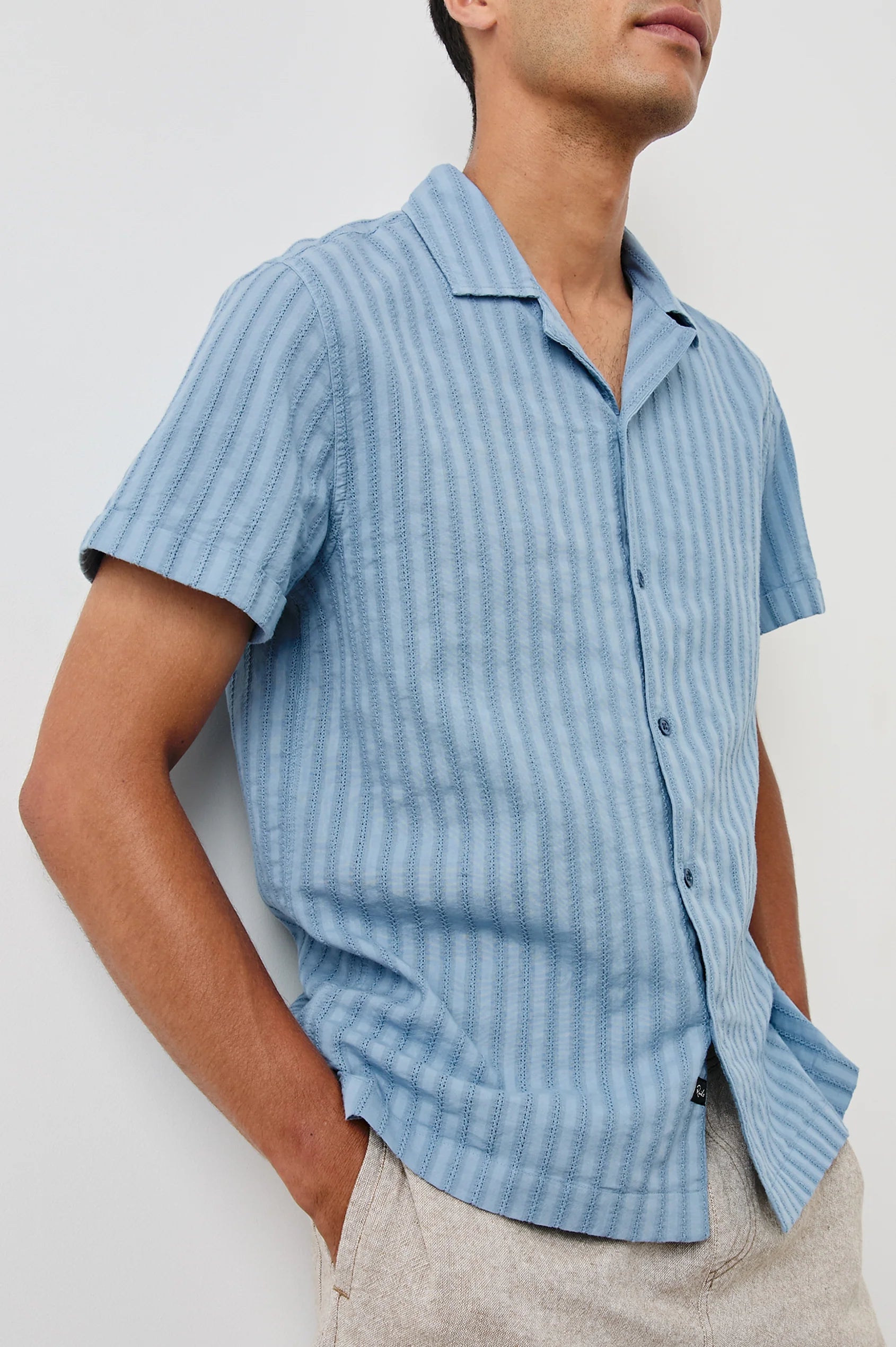 Sinclair Faded Tonal Stripe Short Sleeve Shirt for Men - Casual Summer Button Down Top for Beach, Office & Outdoor Activities