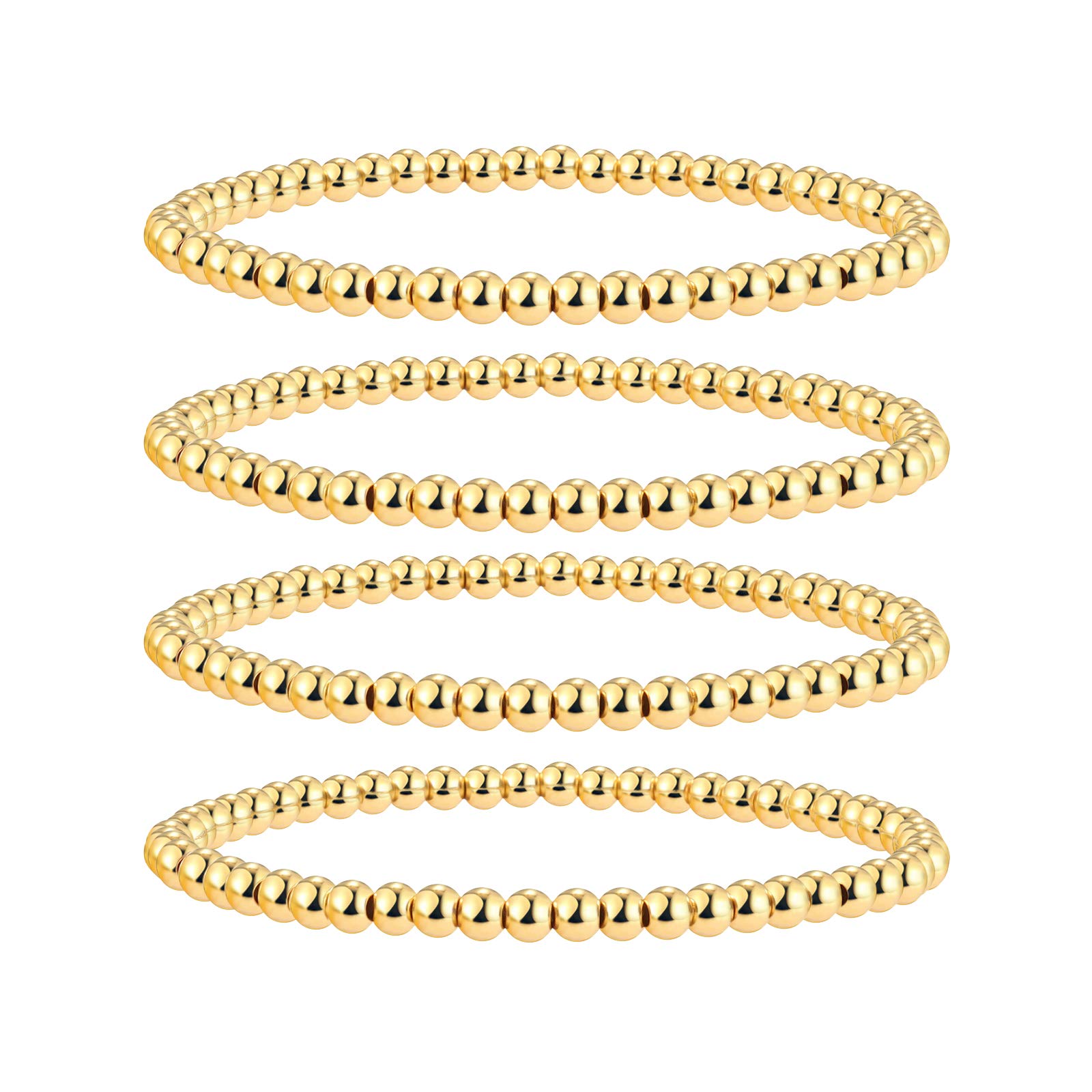 18K Gold Plated Beaded Bracelets for Women - Stackable Layered Bracelet Set with Copper Beads & Elastic Stretch - Elegant Fashion Jewelry for Daily Wear, Office & Special Occasions