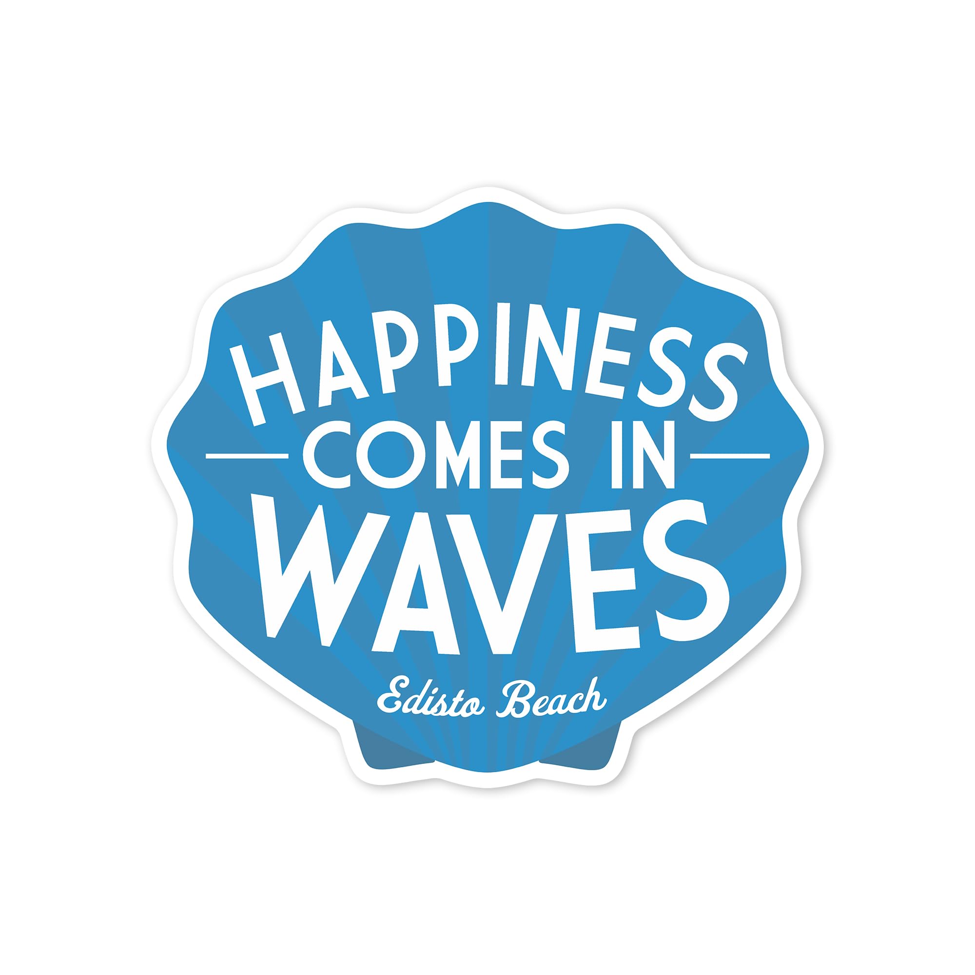 Waterproof Die Cut Vinyl Sticker - Edisto Beach South Carolina 'Happiness Comes in Waves' Decal (3-6 inch) for Cars, Laptops, Water Bottles & Coolers - Perfect for Beach Lovers & Coastal Decor