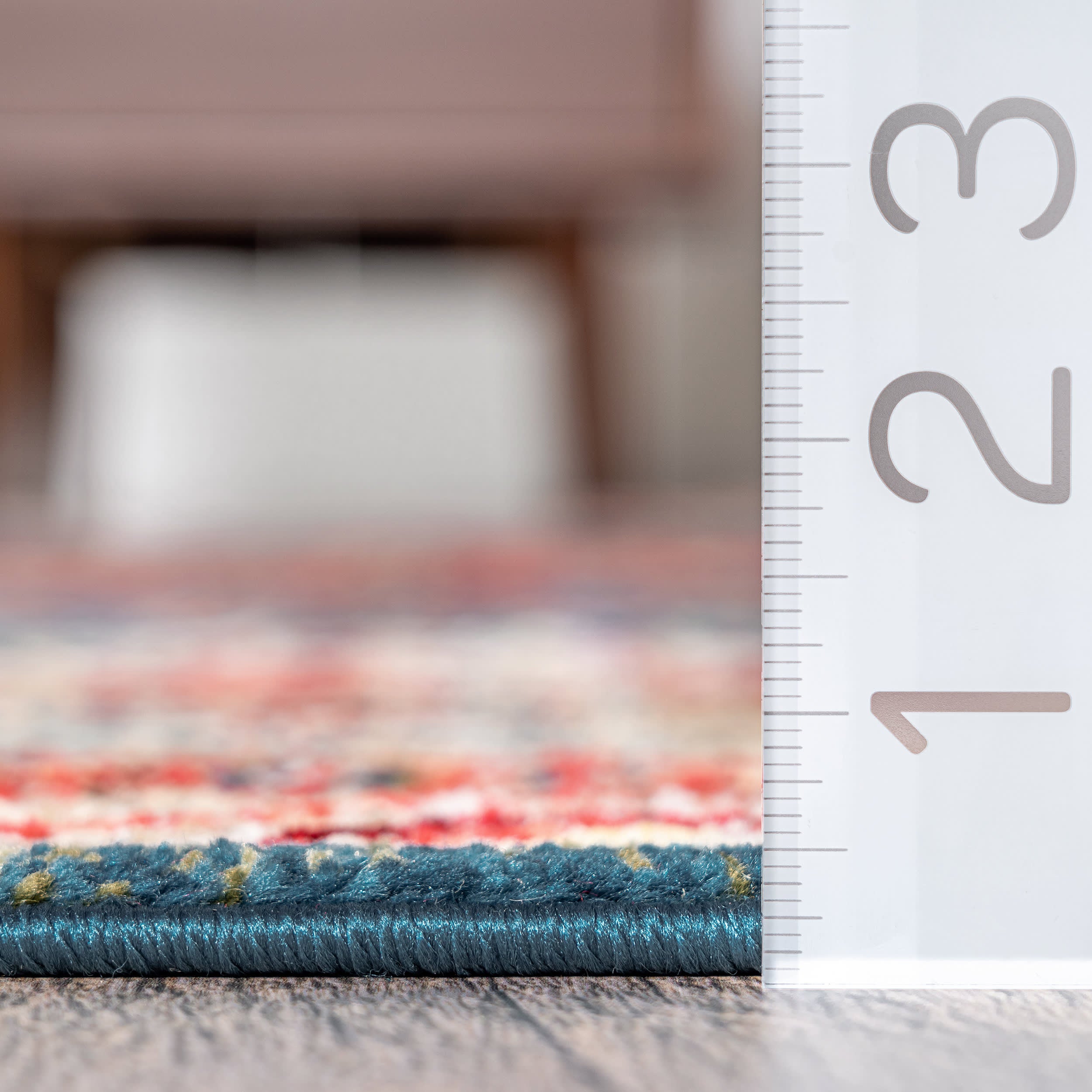 Blue Emblem Fringed Rug - Bohemian Style Decorative Area Rug for Living Room, Bedroom & Home Decor