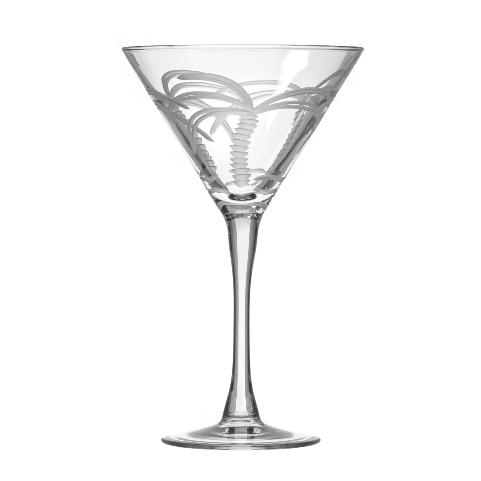 Premium Rolf Glass Palm Tree Martini Glasses Set of 4 - 10oz Lead-Free Crystal Clear Cocktail Glasses with Diamond-Wheel Engraving - Handcrafted in USA - Perfect for Tropical Parties, Beach Weddings & Summer Cocktail Hours