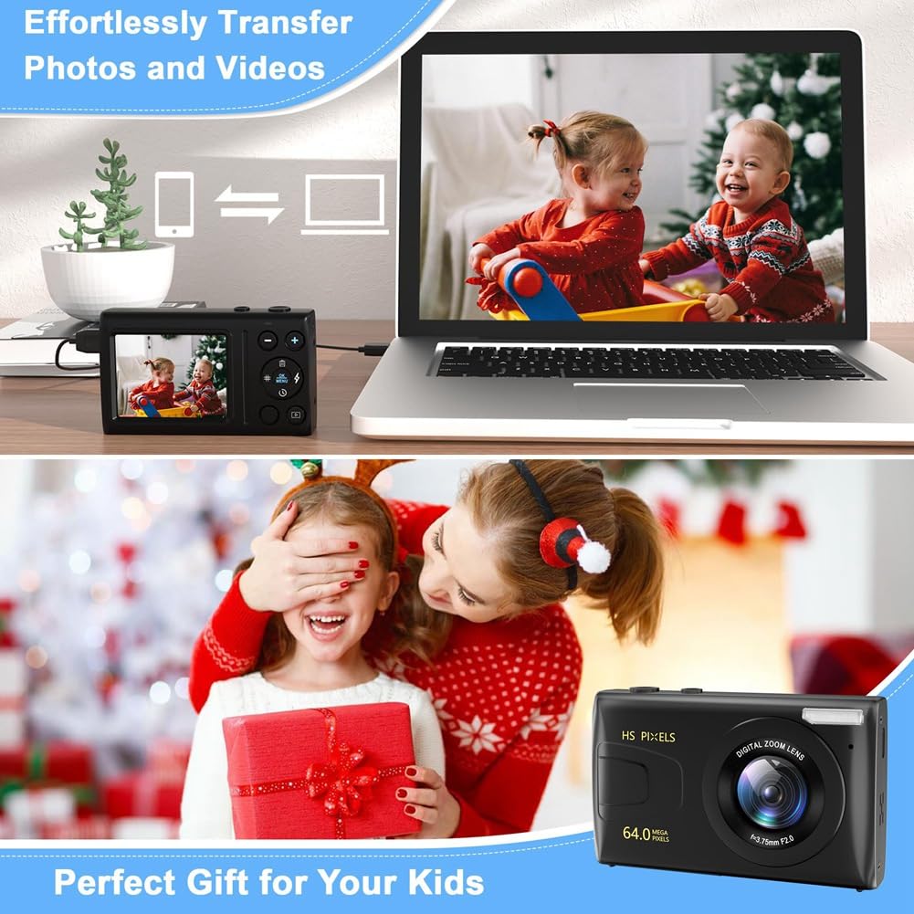 JUFUM 4K Digital Camera for Kids - 64MP Photography Camera with 2.8
