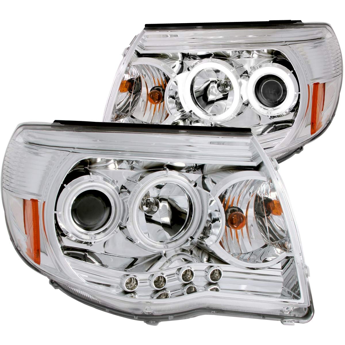 AnzoUSA 121281 Chrome Clear Projector Halo Headlight Kit for Toyota Tacoma (Pair) - High-Performance LED Halo Rings & Durable Housing for Off-Roading & Night Driving