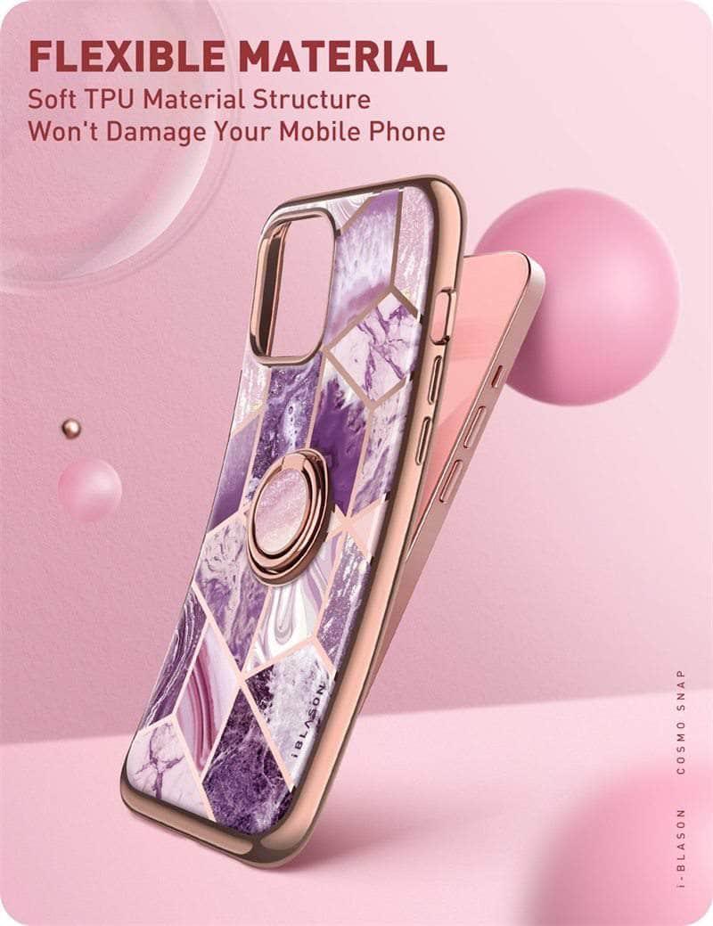 BLASON Cosmo Snap Marble Ring Holder Case for iPhone 13 - Protective Phone Cover with Grip Ring Stand for Hands-Free Viewing, Perfect for Work, Travel and Daily Use