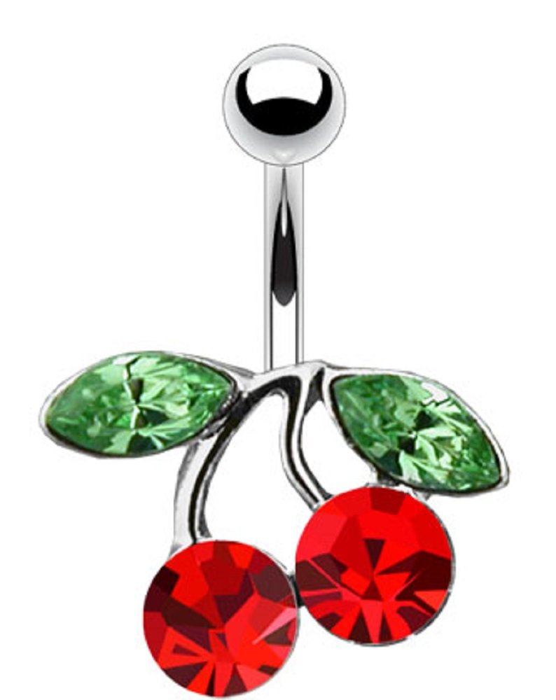 14G Cherry Solitaire Belly Button Ring - Body Accentz™ Navel Piercing Jewelry for Women | Perfect for Summer Outfits, Beach Parties & Belly Dance Costumes