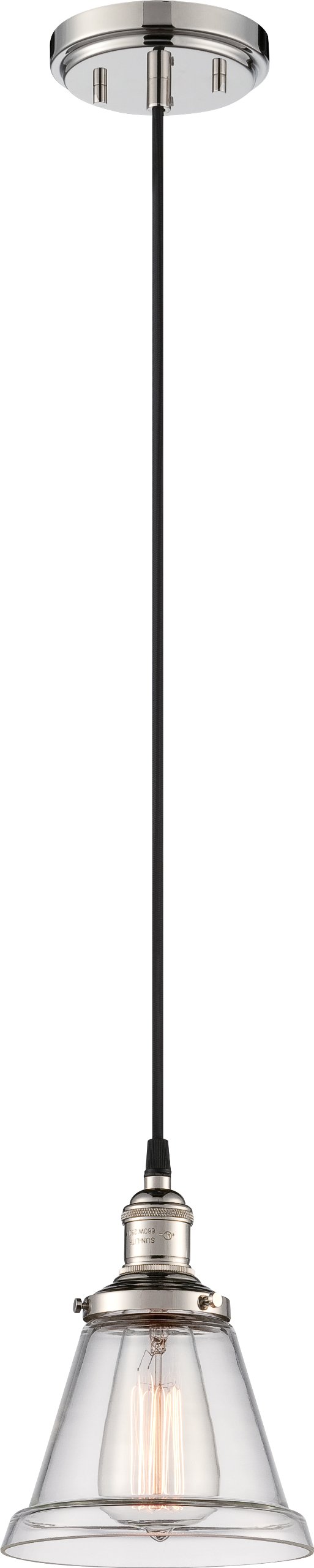 Nuvo Lighting 60/5402 Vintage Style Clear Glass Pendant Light with Polished Nickel Finish - Perfect for Kitchen Island, Dining Room, or Entryway Lighting