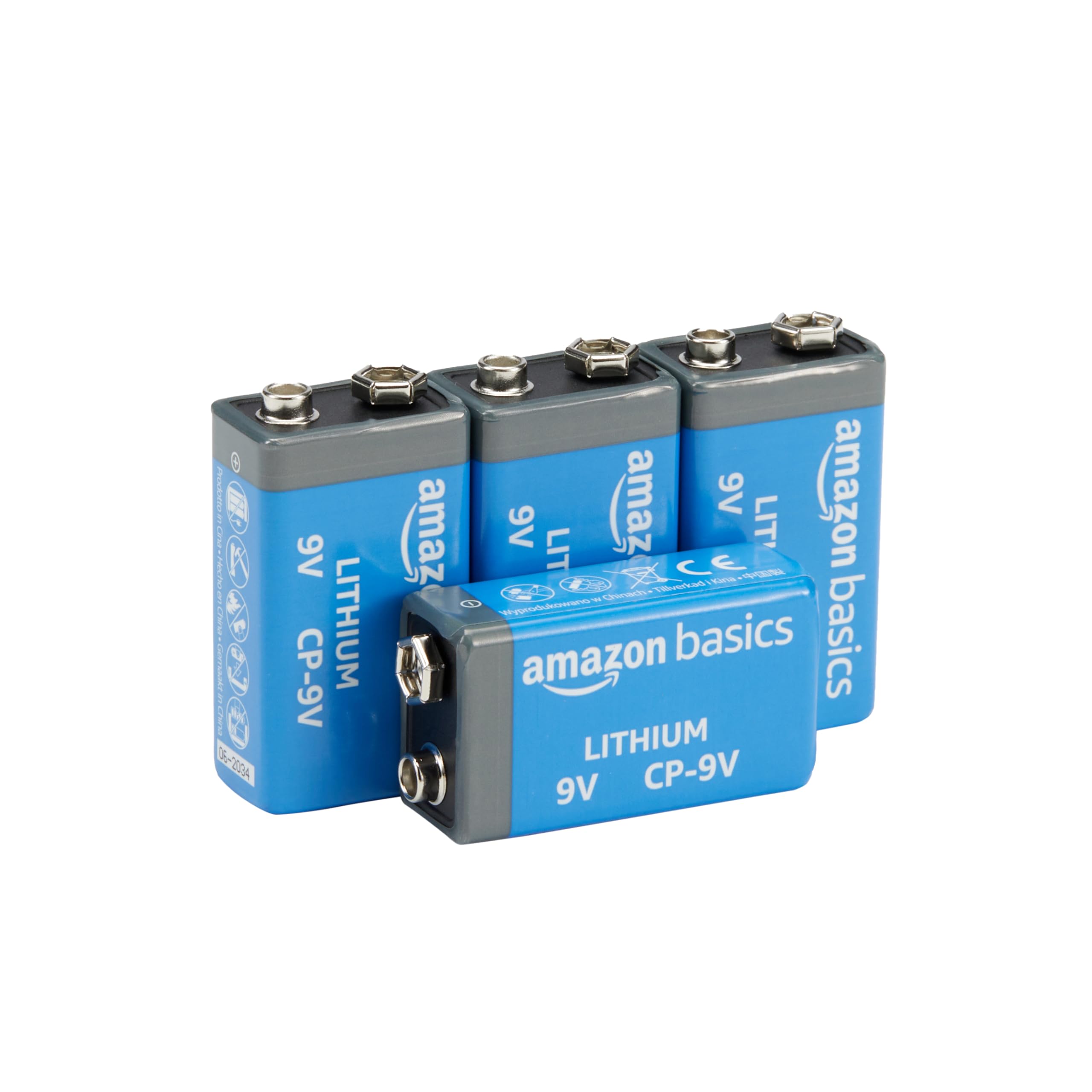 Amazon Basics 4-Pack 9 Volt Lithium High-Performance Batteries - 10-Year Shelf Life, Long Lasting Power for Smoke Detectors, Toys & Electronics