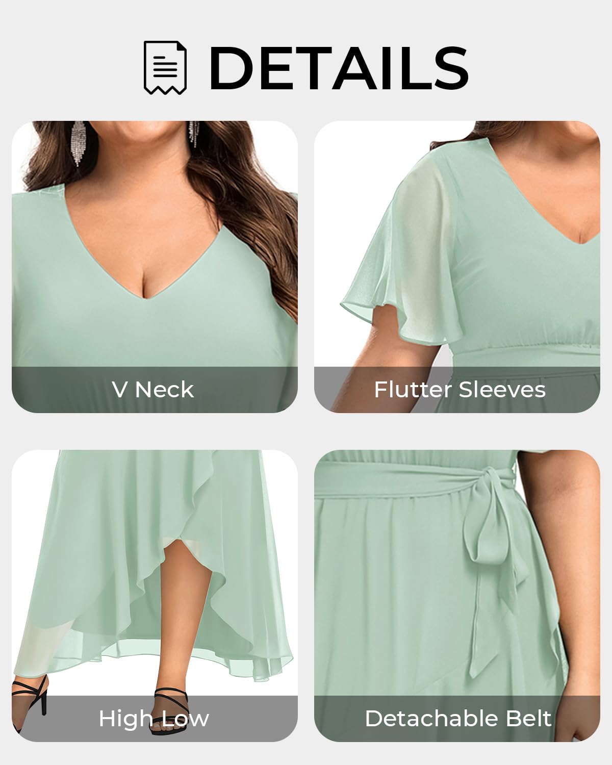 Elegant Plus Size Long Chiffon Dress with High-Low Hem & Ruffle Detail - Formal Evening Gown for Wedding Guest, Bridesmaid & Special Occasions | Perfect for Galas, Proms & Black Tie Events