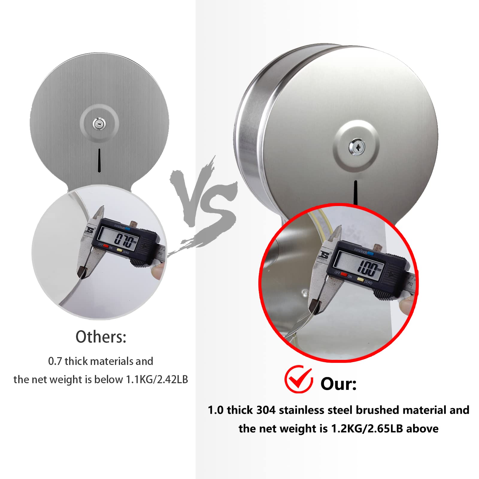 Commercial Jumbo Toilet Paper Dispenser - 304 Brushed Stainless Steel Wall Mount Toilet Paper Holder for 9