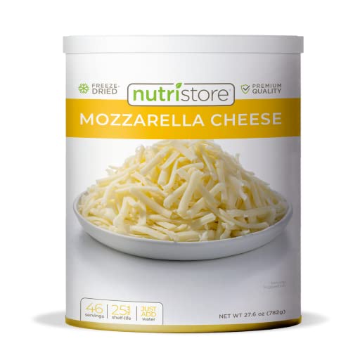 Nutristore Freeze Dried Mozzarella Cheese Shreds - 20 Large Servings | Premium Quality, Long Shelf Life | Great for Camping, Hiking & Emergency Food Storage | Perfect for Pasta, Pizza & Snacks