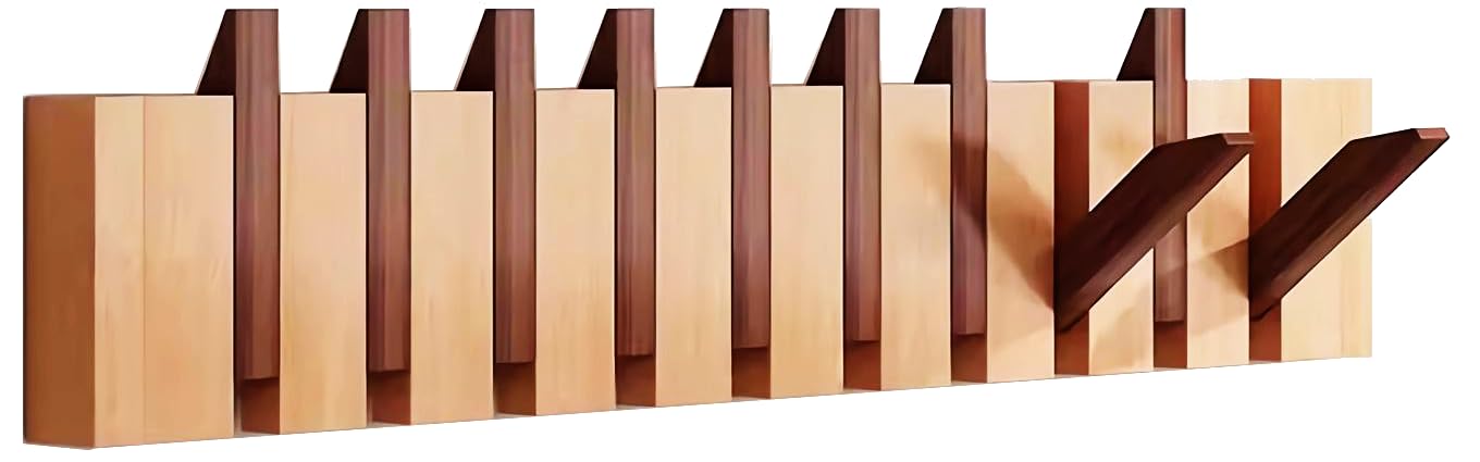 Tlongxia 10-Hook Wall Mounted Coat Rack - Natural Walnut & Beech Solid Wood Hangers with Non-Woven Fabric for Closet Organization | Perfect for Entryway, Bedroom, Bathroom & Kitchen Storage
