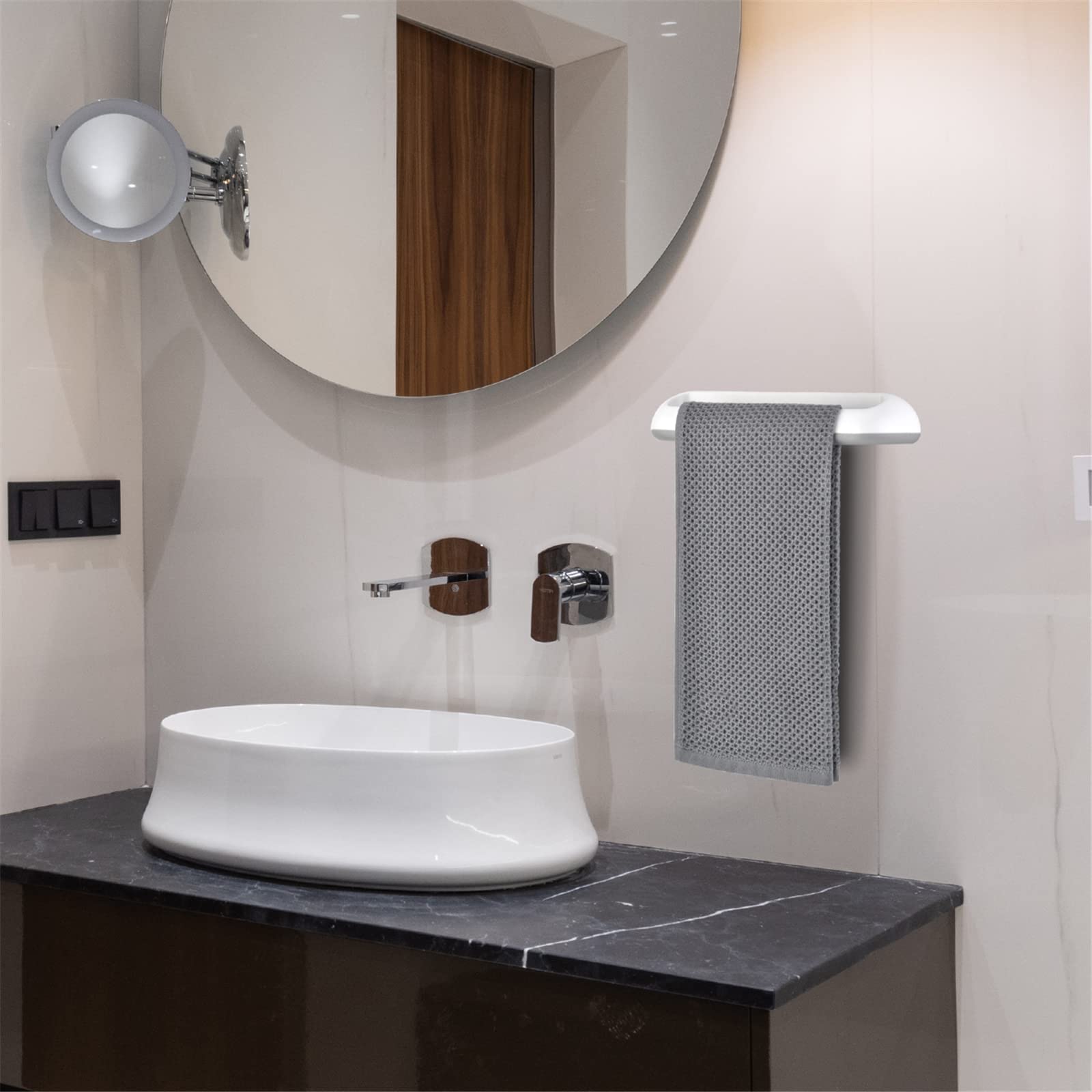 AUSTY Self Adhesive Wall Mounted Towel Holder - 28cm ABS Bathroom & Kitchen Towel Bar for Hand Towels, Dishcloths - Perfect for Small Spaces, Apartments, RVs