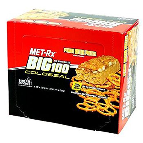 Met-Rx Big100 Colossal Peanut Butter Pretzel Protein Bar - 9 Count (3.52 oz Each) | High Protein Nutrition Snack for Bodybuilding, Workout Recovery & On-the-Go Energy
