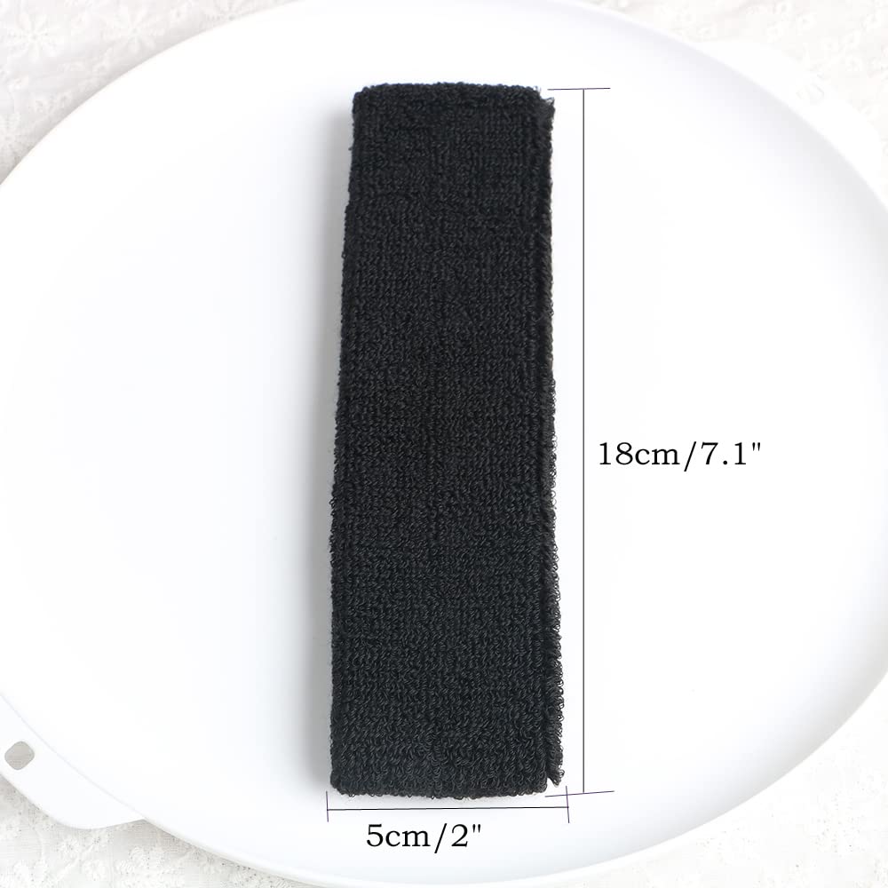 12 Pack Cotton Sweatband Headbands - Stretchy Elastic Terry Cloth Sports Head Wraps for Yoga, Workout, Fitness & Basketball | Sweat Absorbing Hair Bands for Women & Men | Perfect for Gym, Running, Tennis & Dance