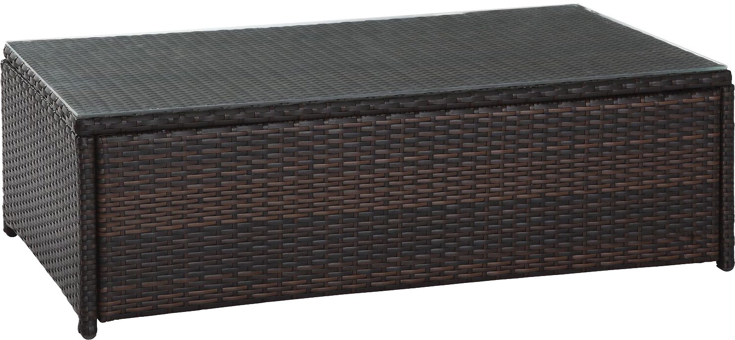 Crosley Palm Harbor Outdoor Wicker Coffee Table with Tempered Glass Top - Weather-Resistant Brown Rattan Patio Furniture for Garden, Poolside & Deck Decor