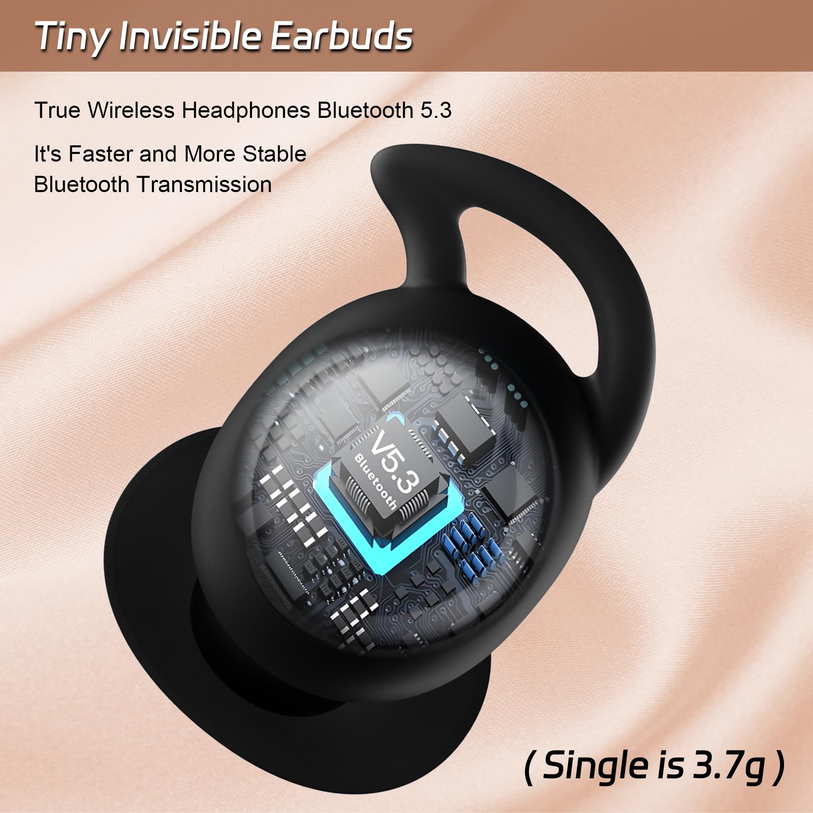 Wireless Sleep Headphones for Side Sleepers - Comfortable Invisible Sleep Earbuds with Noise Blocking & IPX6 Waterproof, Bluetooth 5.3 for Sleeping, Workout, Travel & Meditation - Black