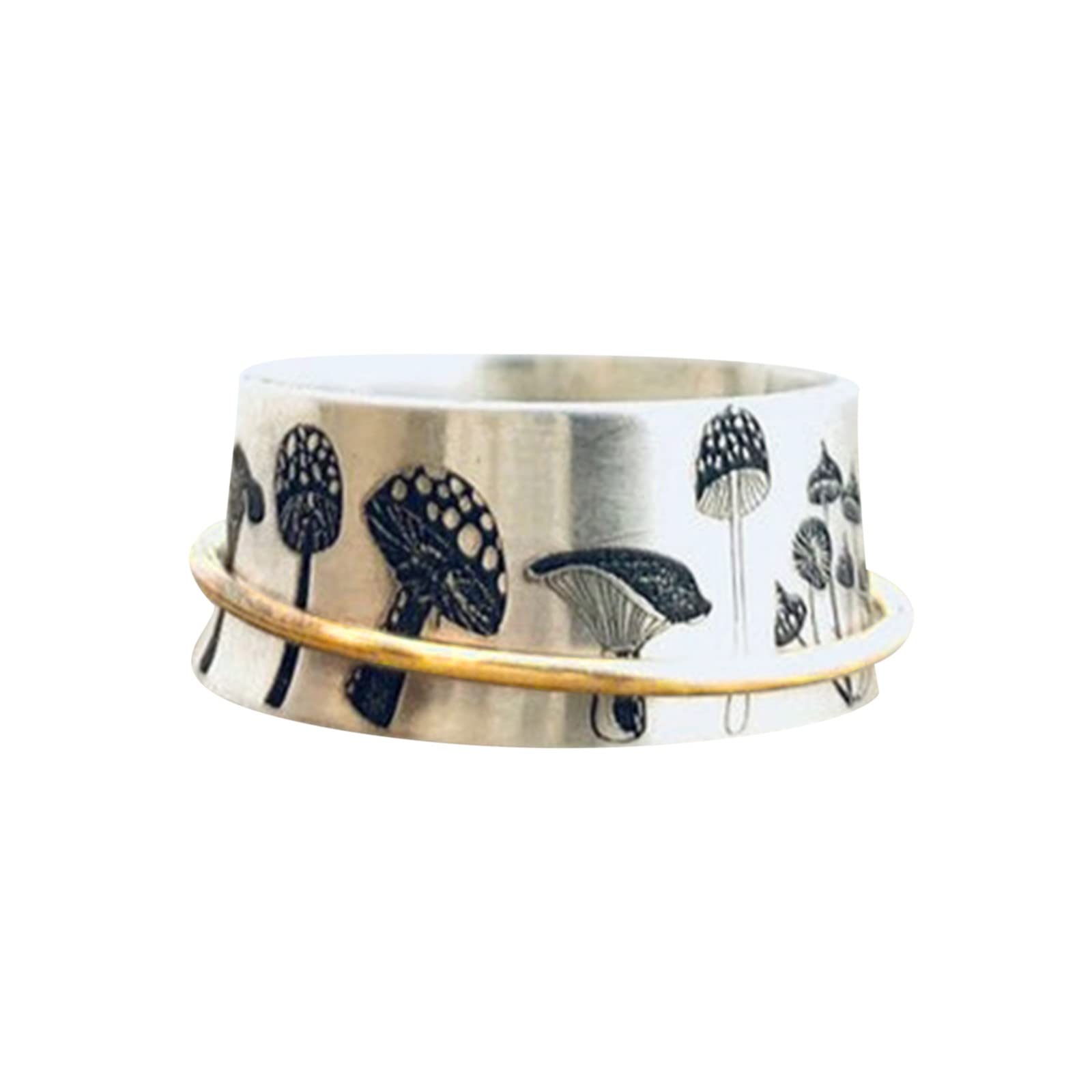 Personalized Retro Cartoon Mushroom Spinner Ring - Inspirational Meditation Jewelry for Women - Adjustable Size 6-11 - Perfect Gift for Mother's Day, Birthday & Spiritual Healing (Silver, Size 7) | Great for Stress Relief, Mindfulness Practice & Fashion Accessory