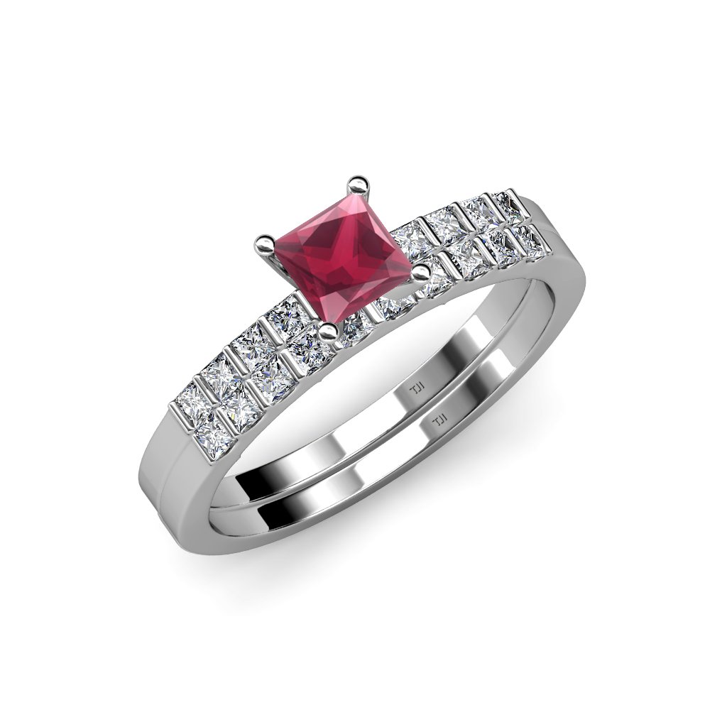1.50ctw Rhodolite Garnet & Diamond Engagement Ring & Wedding Band Set in 14K White Gold - Perfect for Proposals, Anniversaries & Bridal Jewelry