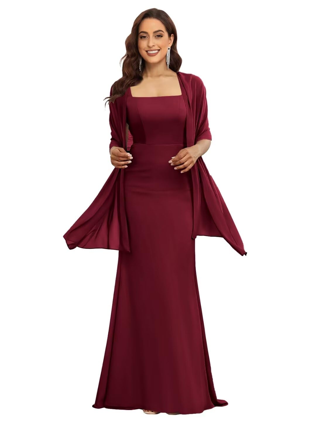 Elegant Long Chiffon Mother of The Bride Dress with Shawl - Formal Wedding Guest Gown for Special Occasions | Perfect for Weddings, Receptions, and Evening Events