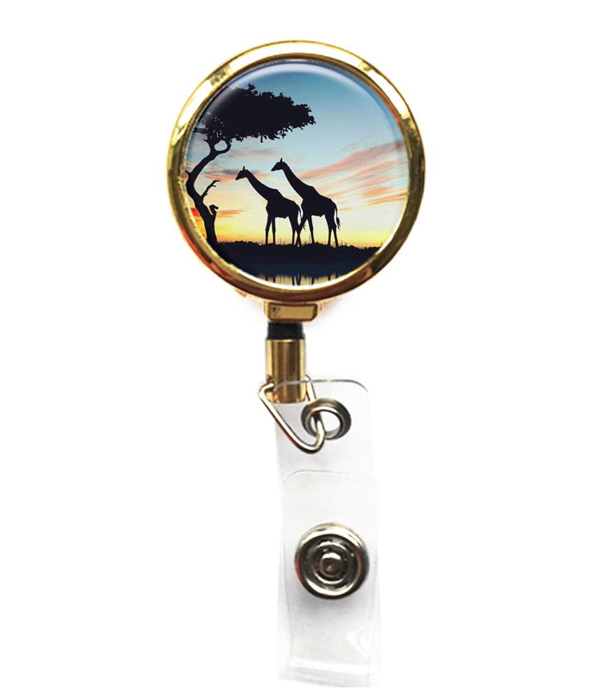 RhyNSky Gold Animal Giraffe Retractable ID Badge Holder with Belt Clip - Professional Business Name Tag Reel for Office, Events & Conferences (Model C1412)