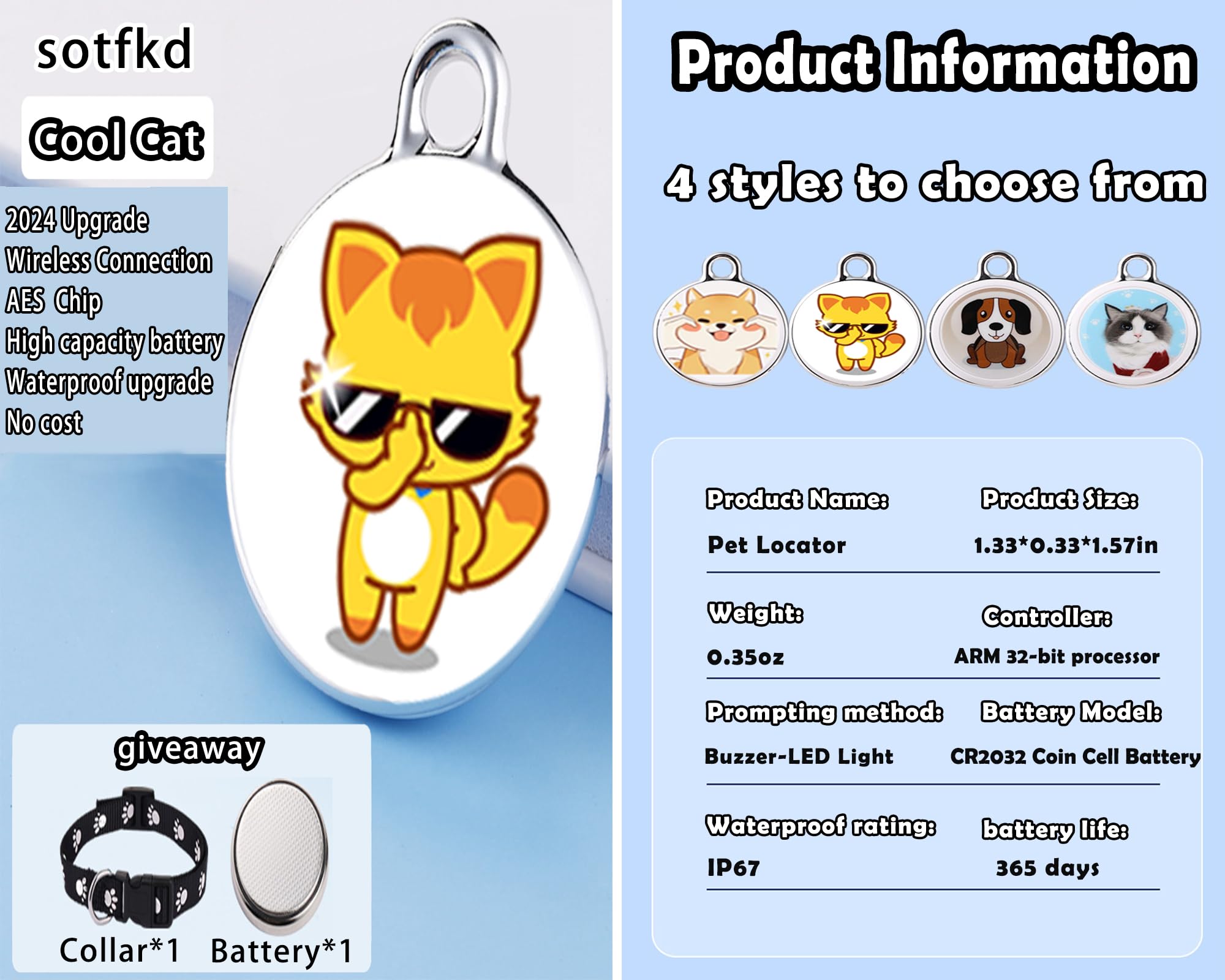 GPS Cat Tracker Collar - No Charging & No Monthly Fee - Waterproof Pet Tracker for Cats - Compatible with Any Collar & All Smartphones (Android/iOS) - Perfect for Outdoor Adventures & Indoor Safety