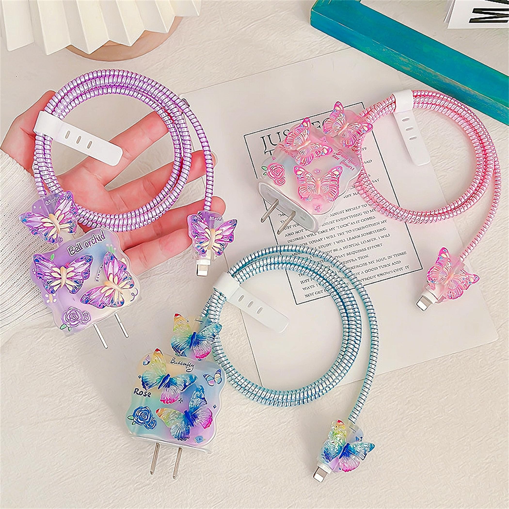 3D Butterfly iPhone Charger Protector - 18W/20W Cable Saver for iPhone 13/14/15/16 Pro Max, Soft Wavy Girly Design iPad Charger Cover (Purple) - Perfect for Home, Office & Travel Accessories