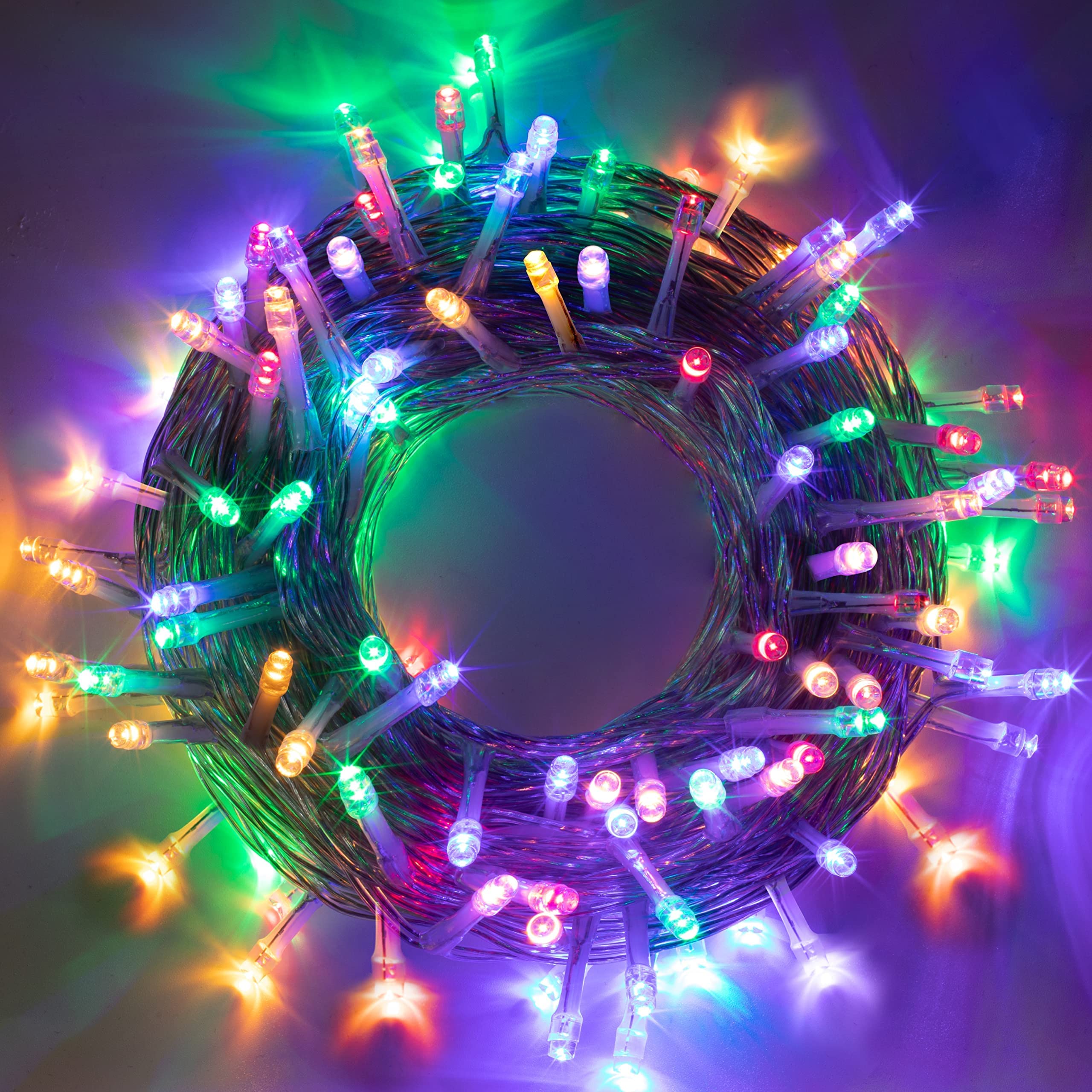 Joiedomi 120 LED 39ft Christmas String Lights - Clear Wire Indoor/Outdoor Holiday Decorations for Christmas Tree, Party, Home & Eaves | Multicolor with Reel | Perfect for Christmas Eve, Winter Weddings & Backyard Decor