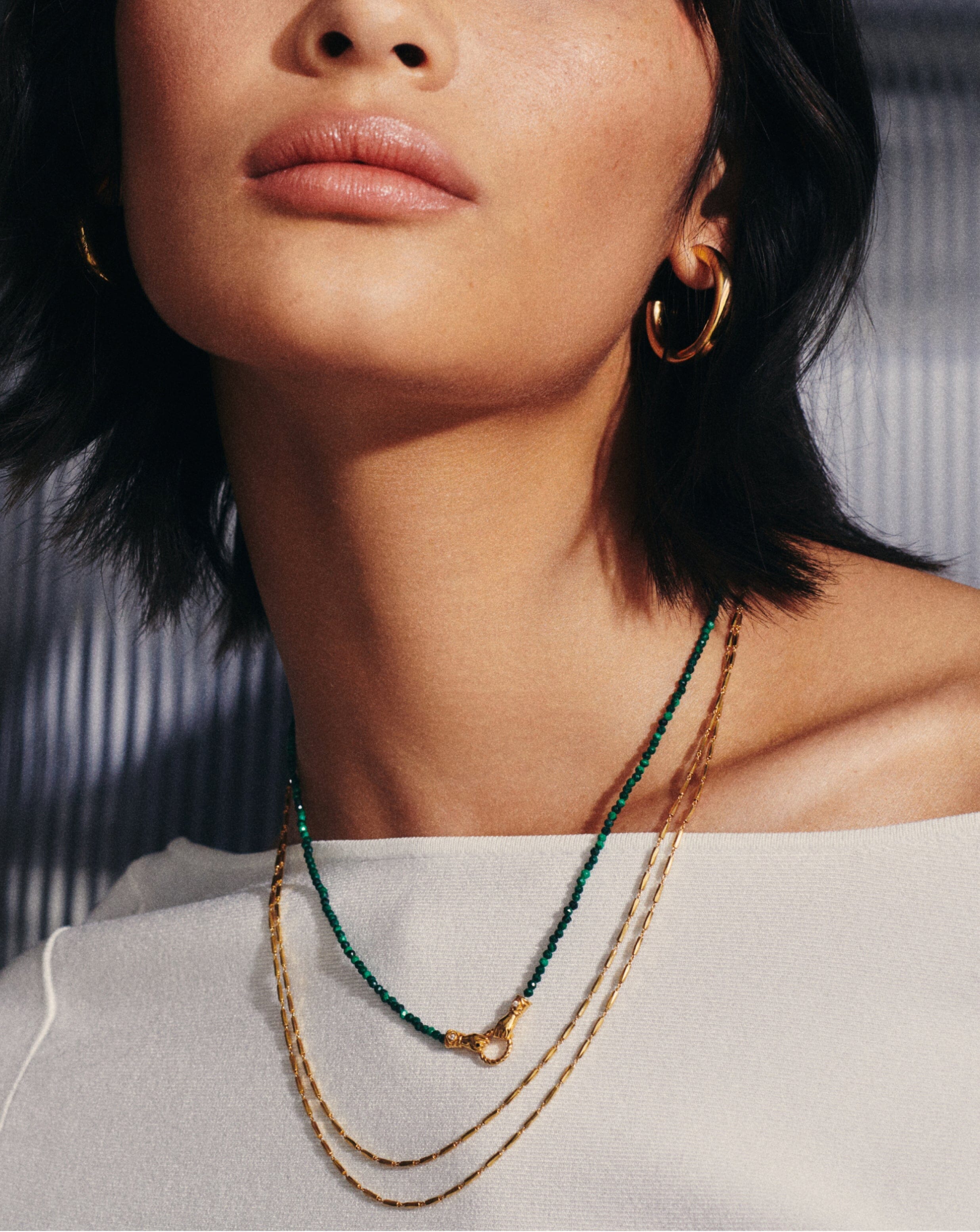 Harris Reed In Good Hands Mini Beaded Gemstone Necklace - 18k Gold Plated Malachite Pendant | Elegant Layering Necklace for Women, Perfect Gift for Birthday, Anniversary & Special Occasions