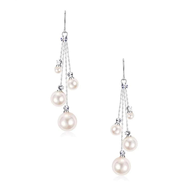 Rose Gold & Silver Pearl Drop Chandelier Earrings for Women - Elegant Bridal Jewelry Set (7416, 7417) - Perfect for Weddings, Parties & Special Occasions