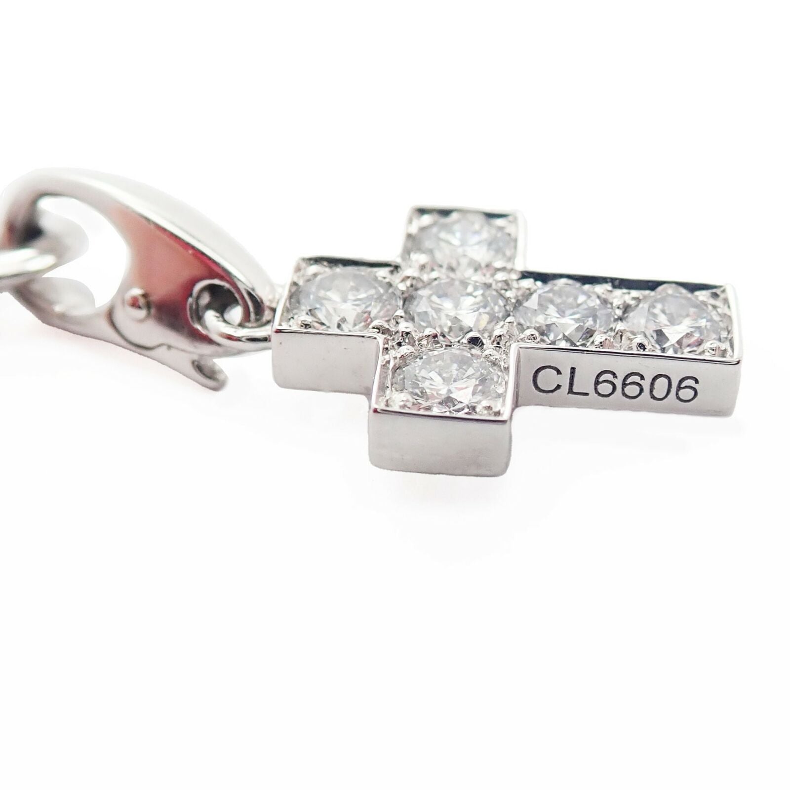 Authentic Cartier 18k White Gold 3 Charm Bracelet with Diamond Cross Double C's - Luxury Jewelry Gift for Women, Anniversary & Special Occasions