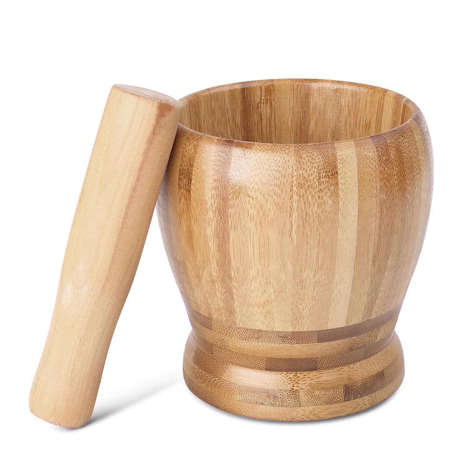 Premium 5-Inch Bamboo Mortar and Pestle Set - Natural Wooden Molcajete for Grinding Herbs, Spices, Garlic & Pills - Includes Lid & Spoon - Perfect for Guacamole, Cocktails, Ayurvedic Medicine & Kitchen Use