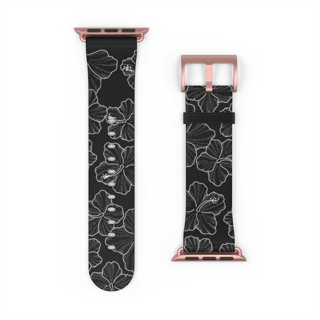 Premium Hibiscus 'Ele'ele' Apple Watch Band - Floral Design, Soft Silicone, Adjustable Fit for Series 1-9 & SE - Perfect for Workouts, Outdoor Activities & Fashion Accessories