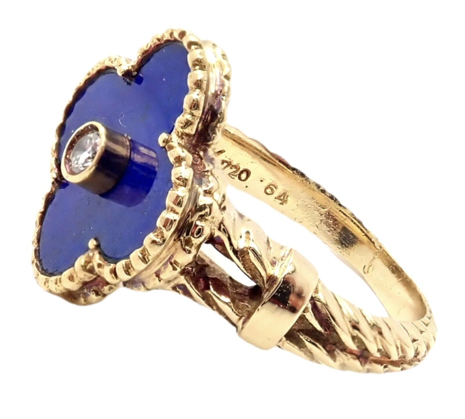 Van Cleef & Arpels Alhambra 18k Yellow Gold Lapis Lazuli Diamond Ring - Size 5.75 | Luxury Jewelry for Women, Elegant Gift for Anniversary, Birthday & Special Occasions