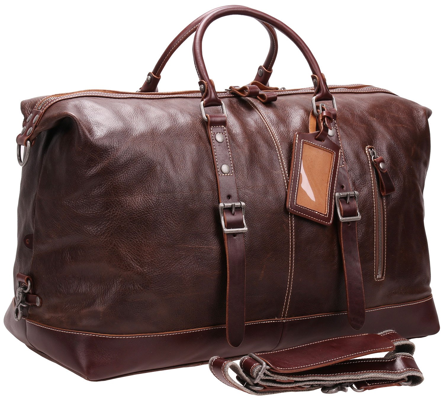 iBlue Genuine Leather Travel Duffle Bag for Men & Women - Waterproof Business Overnight Weekender Tote with Shoulder Strap (Model D05) - Perfect for Gym, Work Commute, Weekend Getaways & Air Travel