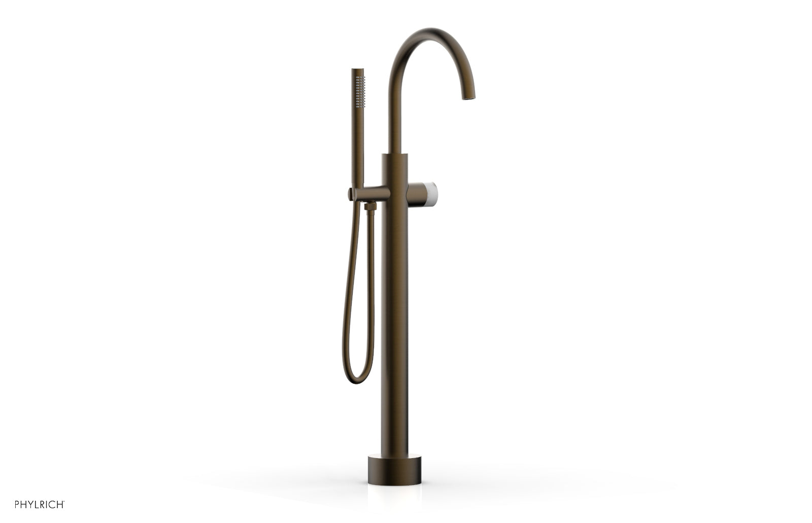 BASIC II Low Floor Mount Tub Filler with White Marble Handle & Hand Shower - 230 47 03 | Modern Bathroom Faucet for Luxury Spa Experience