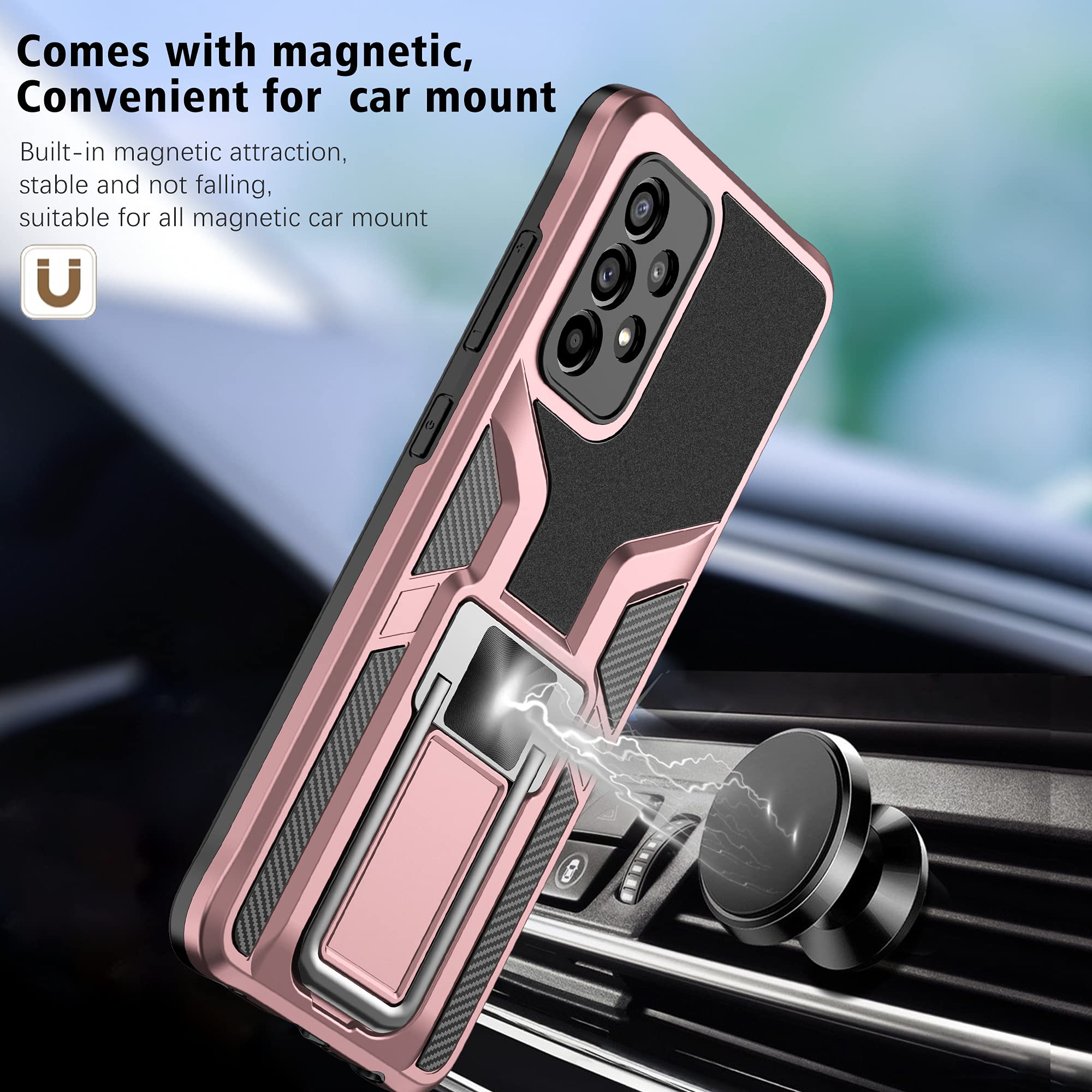 ASUWISH Samsung Galaxy A52 5G/4G Case with Tempered Glass Screen Protector & Kickstand - Shockproof Phone Cover with Ring Holder for Women & Men (Pink) - Perfect for Work, Travel, and Everyday Protection