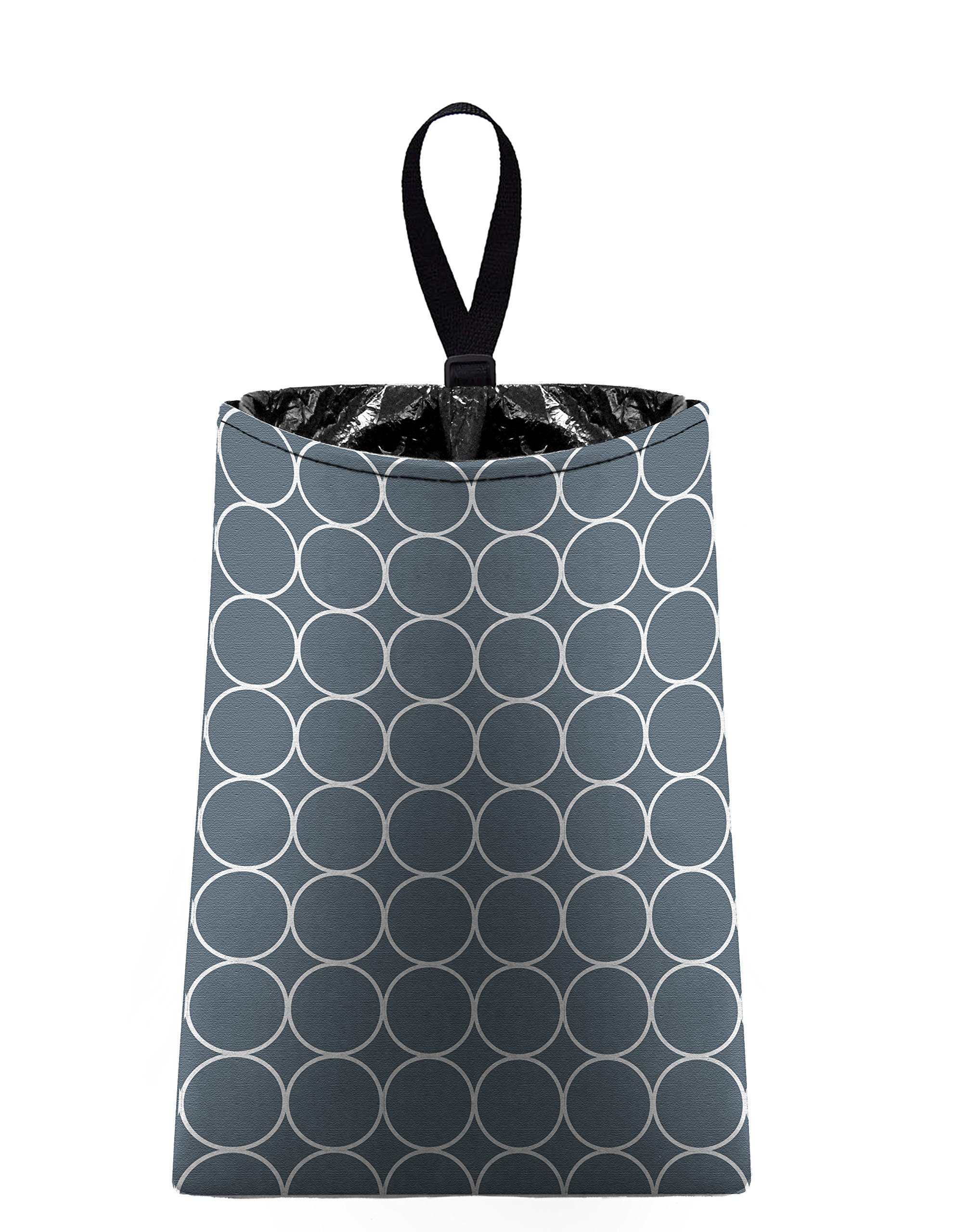 Dark Grey & White Car Trash Bag with Rings by The Mod Mobile - Auto Litter Garbage Can for Vehicles | Perfect for Road Trips, Commuting & Keeping Your Car Clean