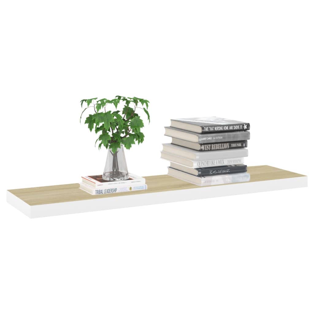 Floating Shelf Wall Mount - 2 Pack Oak & White MDF Shelves (47.2