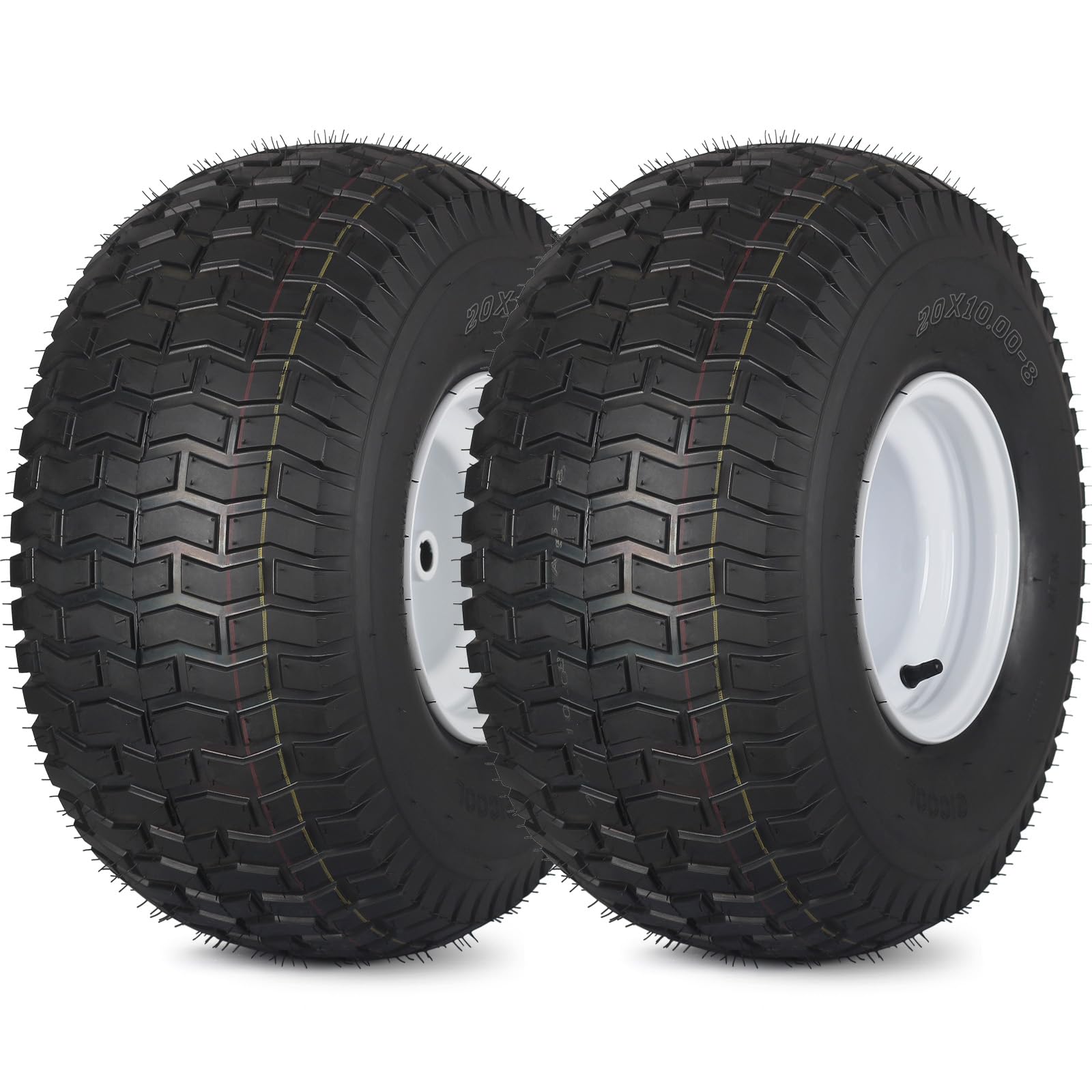 20x10.00-8 Lawn Mower Tires and Wheels Set - 4 Ply Tubeless Replacement Tires for Riding Mowers & Tractors - 3.5