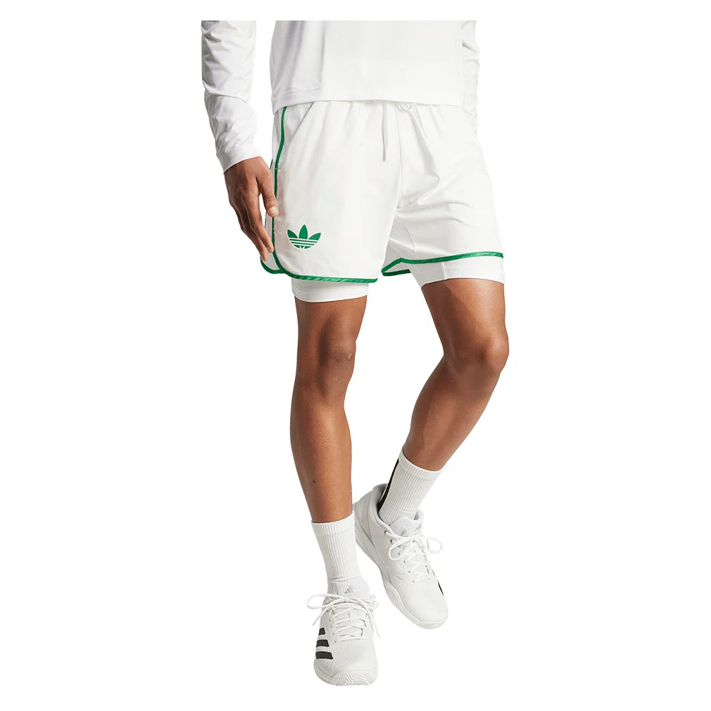 Men's 5 Inch Tennis Shorts & Compression Tights Set - White | Breathable Athletic Shorts for Tennis, Running, Gym & Workout