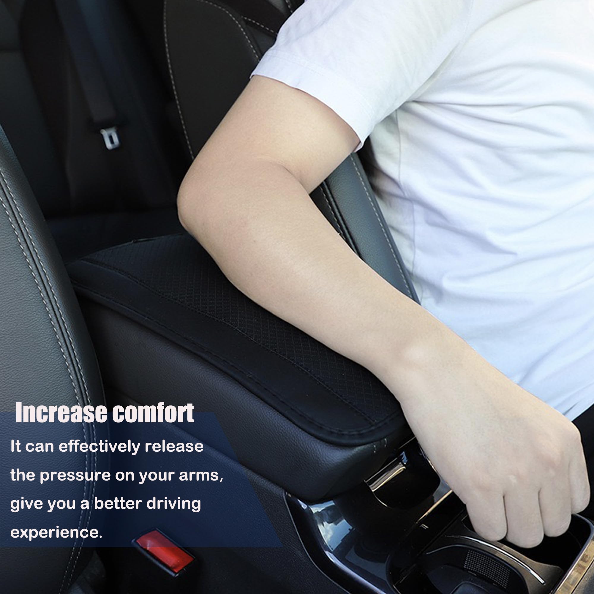 Premium PU Leather Car Center Console Cover - Universal Waterproof Armrest Box Protector for Cars, Trucks & SUVs | Interior Accessories | Black-Blue | Perfect for Road Trips & Daily Commutes