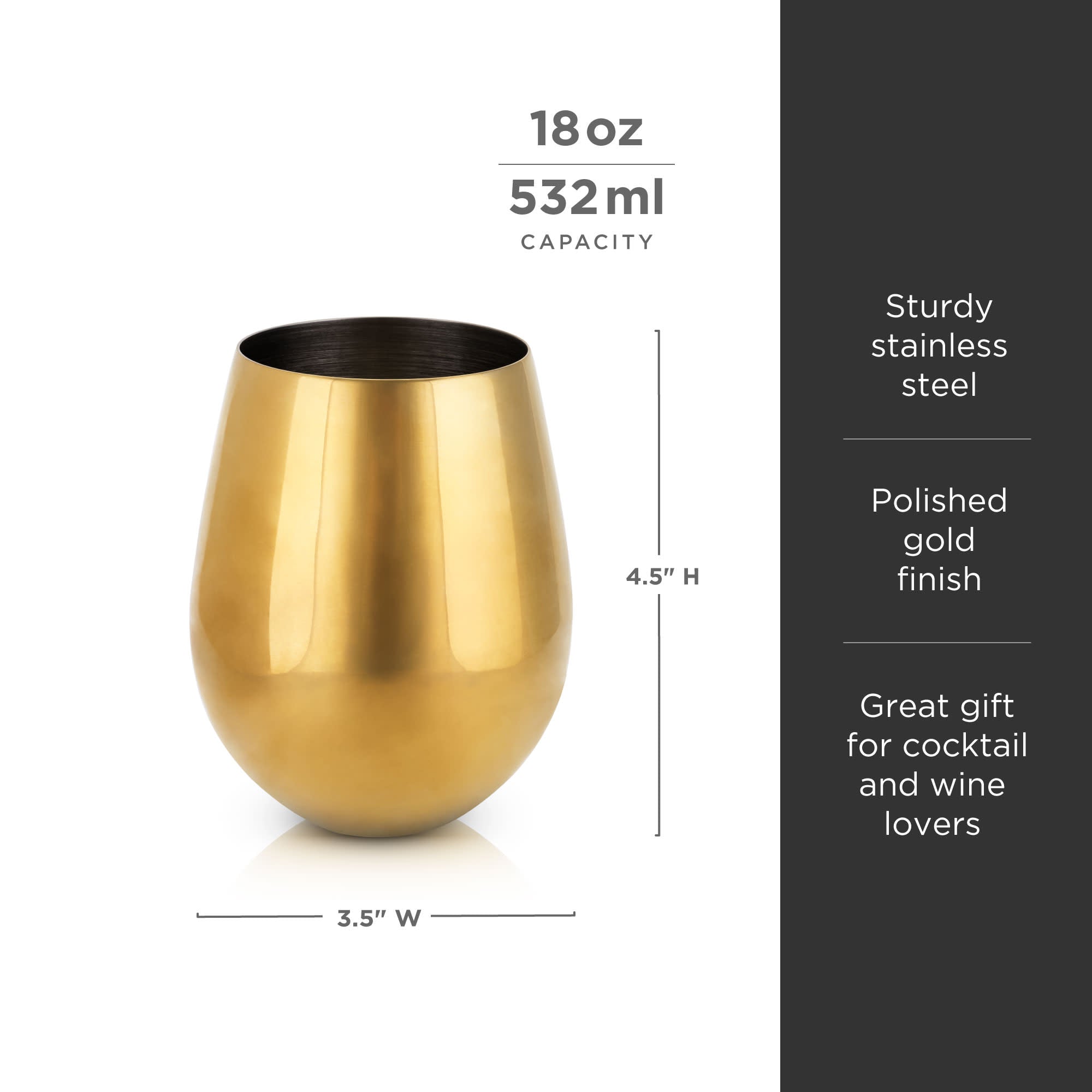 Premium Gold Stainless Steel Stemless Wine Glasses Set of 2 - Shatterproof & Dishwasher Safe for Indoor/Outdoor Use - Perfect for Parties, Picnics, and Home Entertaining