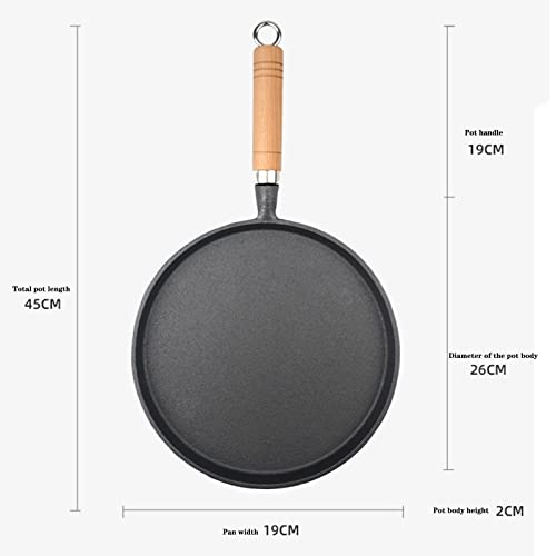 26CM Uncoated Cast Iron Skillet - Perfect for Pancakes, Hand Cakes & Pizza Baking | Heavy Duty Non-Stick Frying Pan for Stovetop, Oven & Camping