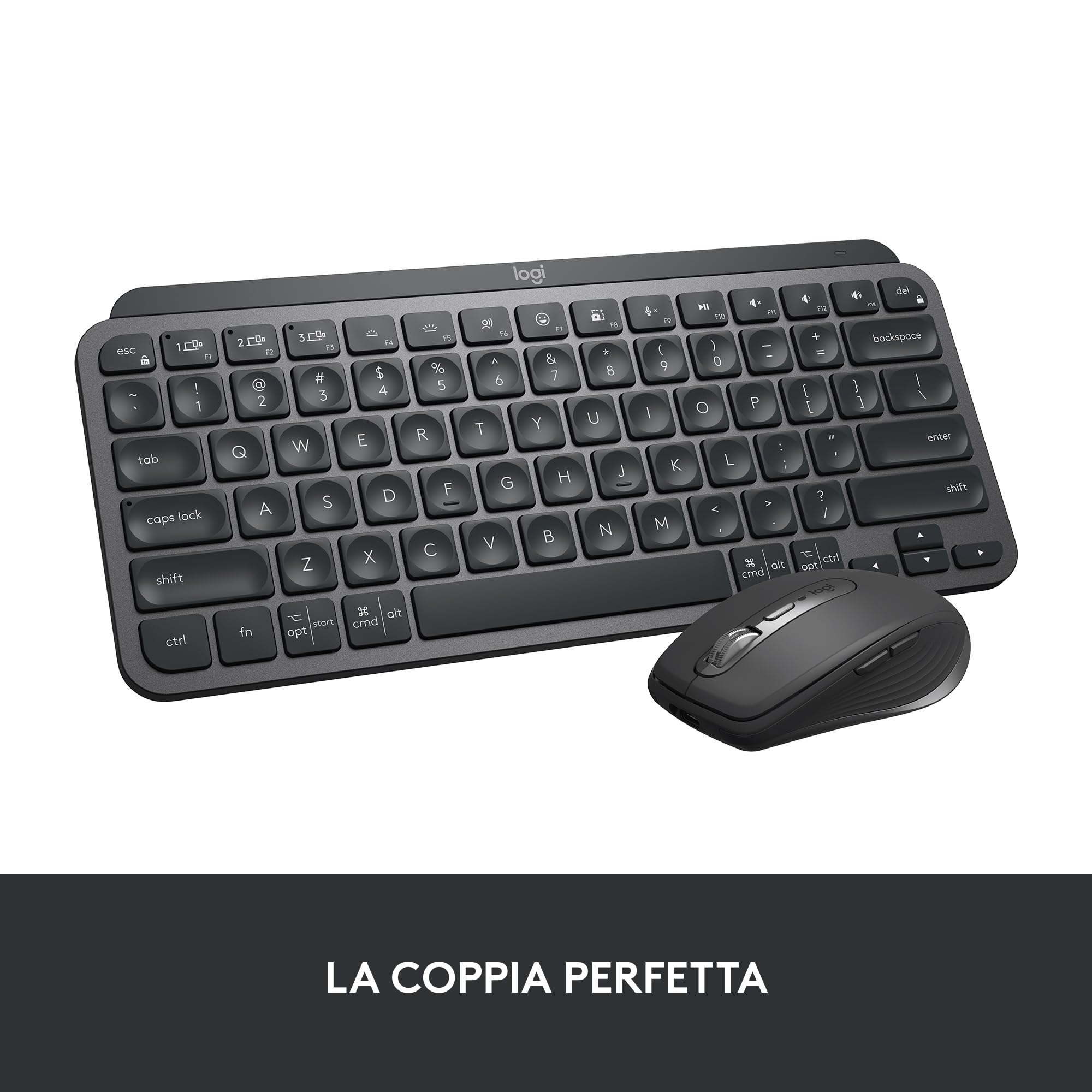 Logitech MX Keys Mini Wireless Illuminated Keyboard - Compact, Bluetooth, Backlit, USB-C, Compatible with Apple macOS iOS Windows Linux Android, QWERTY Italian Layout, Graphite - Perfect for Home Office, Gaming & Productivity