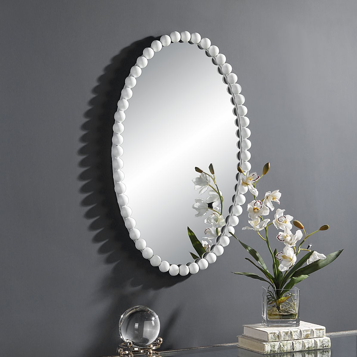 Modern White Oval Wall Mirror - Elegant Home Decor for Living Room, Bedroom & Bathroom | Perfect for Vanity, Entryway & Interior Design