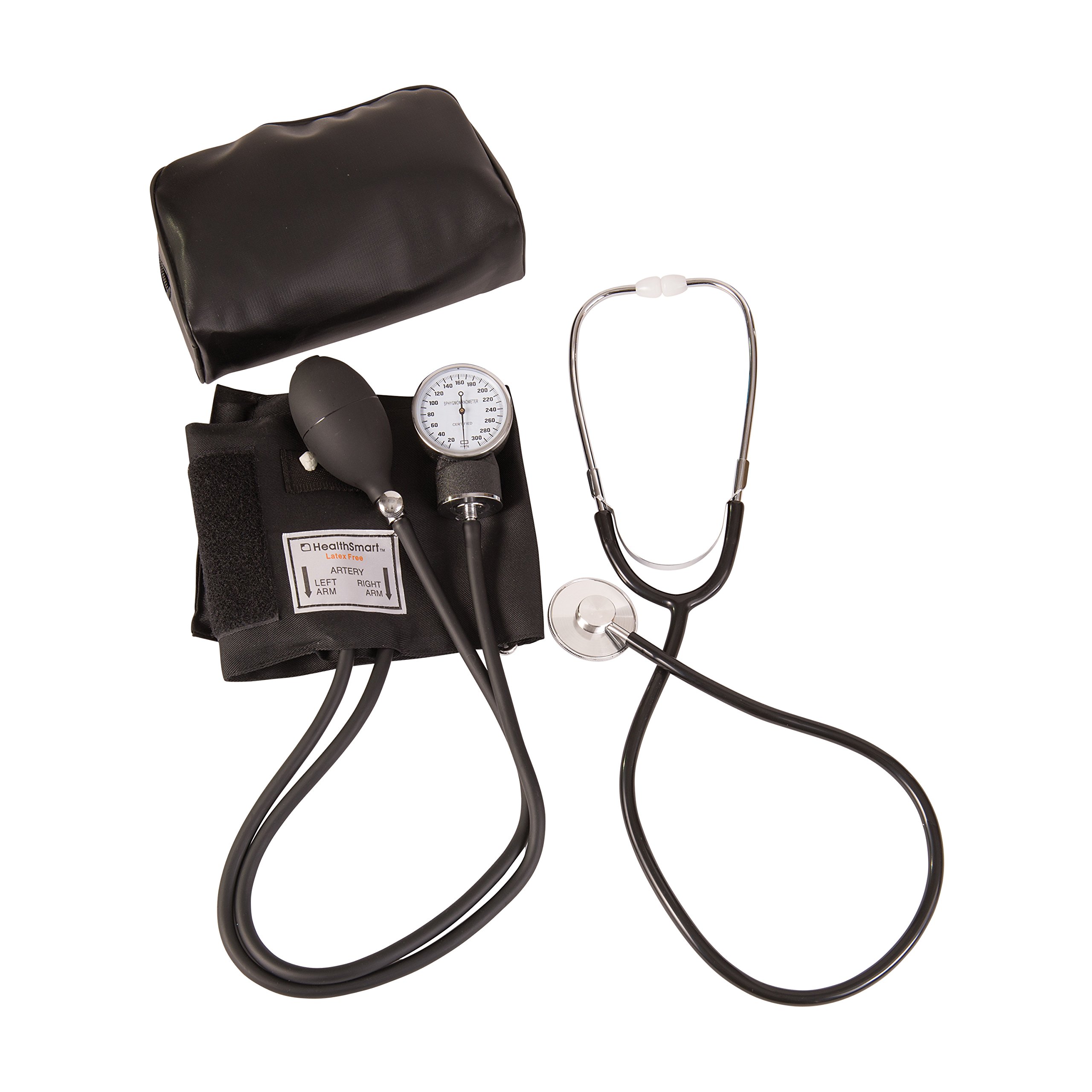MABIS Professional Aneroid Sphygmomanometer - Accurate Blood Pressure Monitor with Stethoscope, Adjustable Adult Cuff & Portable Carrying Case (Black) - Ideal for Home Use, Clinics, and Medical Professionals