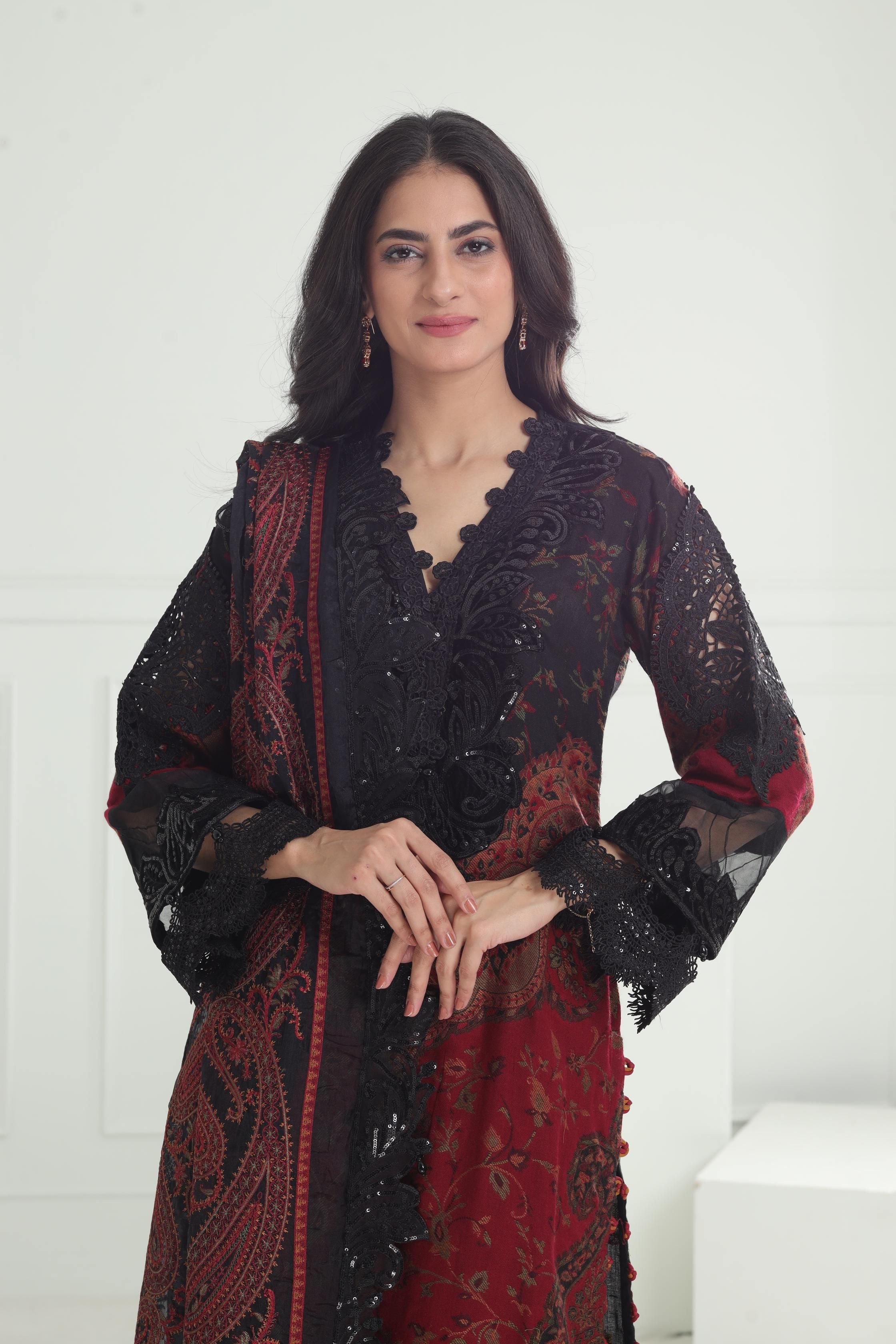 Maria B Winter Luxe Stitched Embroidered Dress - Elegant Formal Wear for Parties, Weddings & Special Occasions