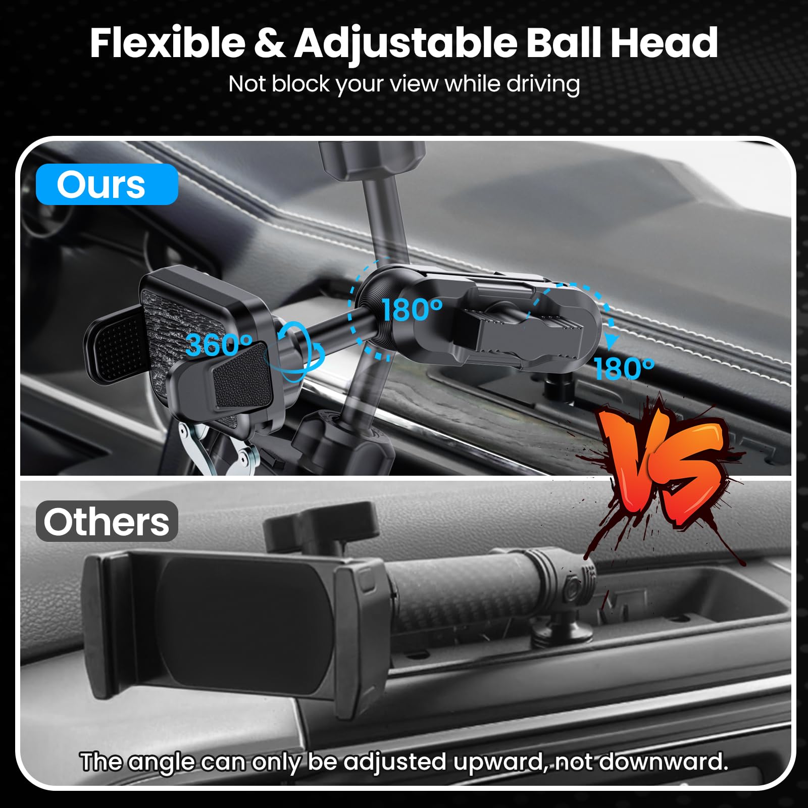 Upgraded Metal Phone Mount for Ram Truck 2019-2023 - Universal Dash Mount Cell Phone Holder Compatible with Dodge RAM 1500/2500/3500 & TRX Models - 360° Adjustable Car Phone Stand for iPhone, Samsung, Pixel - Perfect for GPS Navigation & Hands-Free Driving